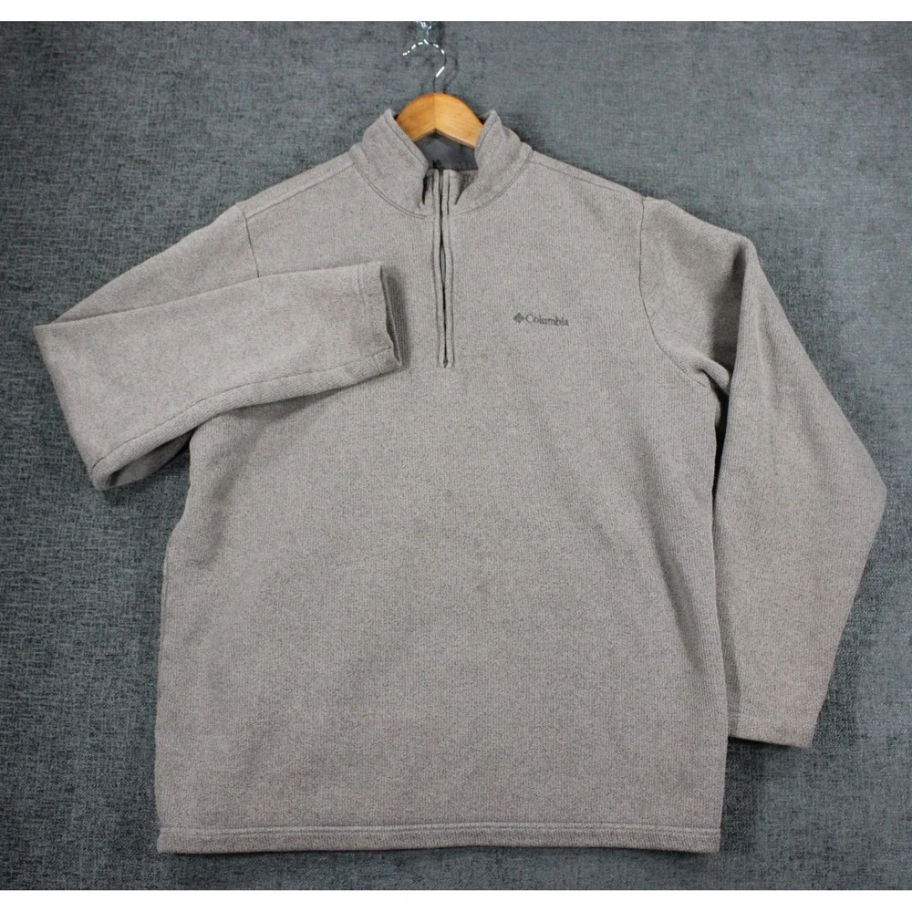 Columbia Mens Gray Quarter Zip Pullover Sweater Heavy Knit Size L RN 69724